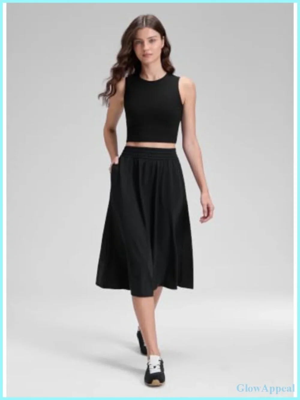 High Waisted Flowy Midi Skort with Pockets, Lightweight Quick-Dry, Casual